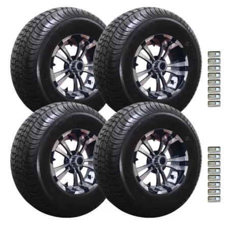 205/65-10 Set, 4-Ply Loadstar Tires w/ Spartan Wheels (Black/Machined)